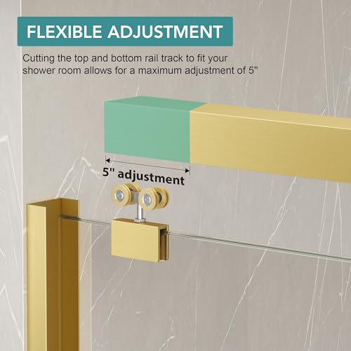Image of KPUY Double Sliding Glass Shower Door 55-60 inch W x 76 inch H, Brushed Gold