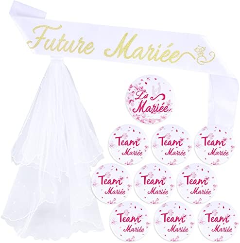 Badges "Team Mariée" CPYJW - Lot De 12 Épingles Pour Enterrement De Vie De Jeune Fille - Rose Et Or