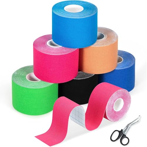 DAJWJAN 6 Rollos de Kinesio Tape – Tape Deportivo 5m x 5cm con Tijeras