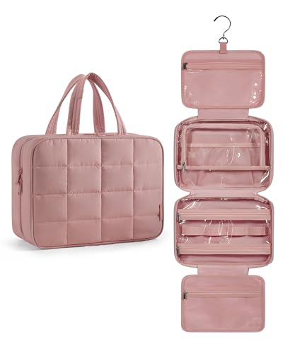 BAGSMART Neceser para colgar, neceser para mujer, bolsa de cosméticos grande, bolsa de aseo para mujer, organizador de joyas de viaje, rojo oscuro, medium