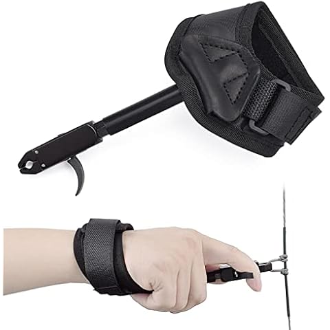 ELONG Adjustable Archery Compound Bow Release Aid with Foldback Design- Black Wrist Strap Trigger Caliper for Right Left Hand Cover
