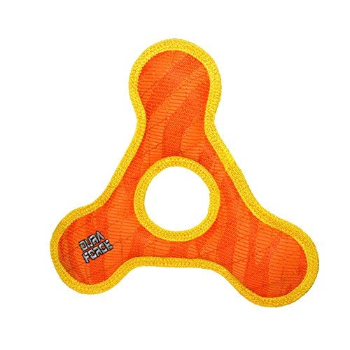 DURAFORCE-Durable Woven Fiber-Triangle Ring-Squeakers-Multiple Layers. Made Durable, Strong & Tough. Interactive Play Dog Toy (Tug, Toss & Fetch). Machine Washable and Floats. (Regular, Orange Tiger)