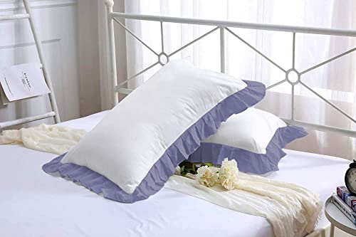 Image of YRM Bedding's Ruffle Beautiful Pillow Cover | Super Soft Elegant Premium Microfiber Frill Pillow Cover Set of 2 (20 inchx30 inch Inches) (White /Medium Blue)