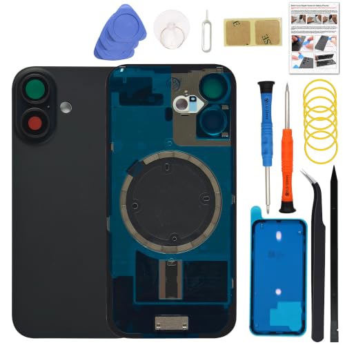16 Back Glass Cover Replacement Compatible with iPhone 16 (6.1-inch Black) with Pre-Installed Lens, Includes Toolkit, Repair Guide