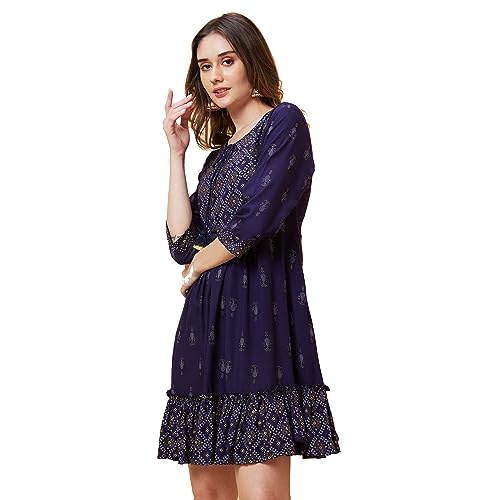 Image of Globus Women's Rayon A-Line Above The Knee Dress (ICK8ECOMWDRS0027- Blue