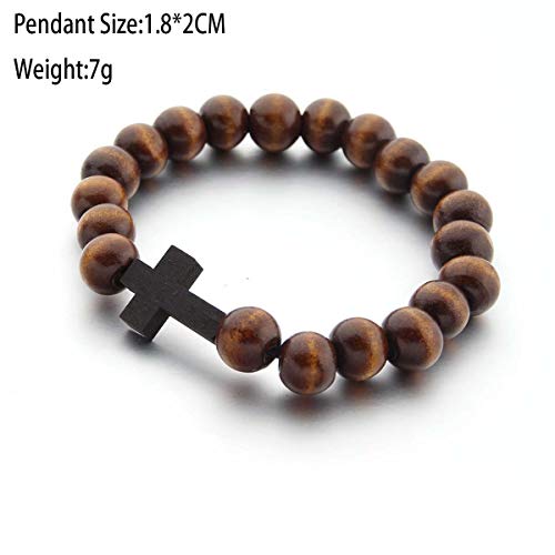 Forubus Wooden Cross Wood Beaded Bracelet For Women Men Religious Christian Jewelry Pray Baptism-Dark thumb #5