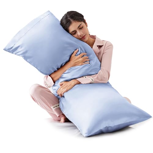 Love's cabin Satin Body Pillow Pillowcase, Similar to Silk Body Pillow Cover with Envelope Closure, Silky Cooling Long Pillowcases for Hair and Skin, 20x54 inches, Sky Blue