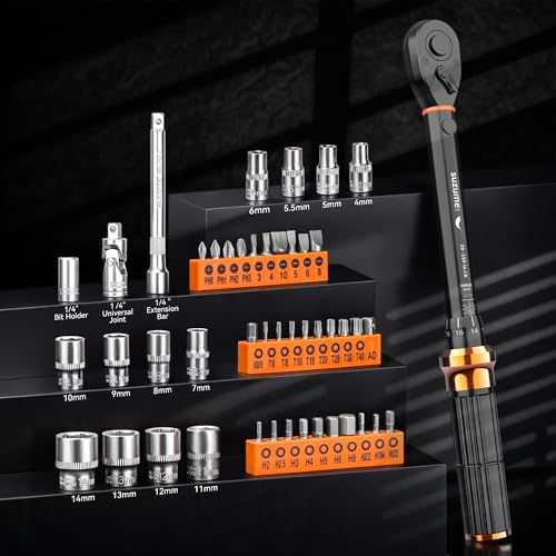 Image of SUZUME 46PCS Bike Torque Wrench Set (20-220 in.lb /2.3-24.9 N.m) ±3% High Accuracy 72 Tooth Click Torque Wrench Set Reversible Head Dual-Scales 1 /4 Torque Wrench For MTB Bicycle Maintenance