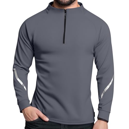 Camiseta de manga larga para hombre, con cremallera 1/4, ligera, deportiva, transpirable, deportiva, gimnasio, entrenamiento, culturismo, camiseta funcional, fitness, gris, 3XL