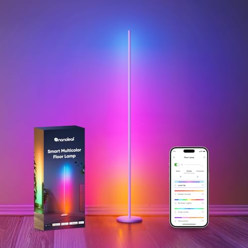 Nanoleaf Matter Luminária de chão inteligente, lâmpadas de LED funcionam com Alexa, lâmpada de canto de sincronização de música, 16 milhões de cores, luminária de chão RGBTW de 1700 lm com controle de