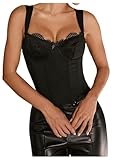 SHENHE Women's Lace Bustier Corset Top Bow Open Back Wide Strap Sexy Going Out Party Night Top Black Small