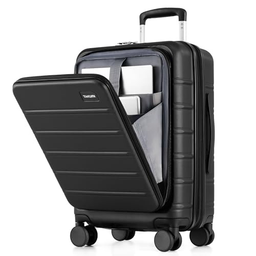 Image of TAKUMI Suitcases with Wheels, Expandable Carry on Luggage, Black, 20 Inch | Airline Approved for Travel, Business Trip, Front Pocket, Impact Resistant Hardshell, 360 Double Spinner Wheels, TSA Lock
