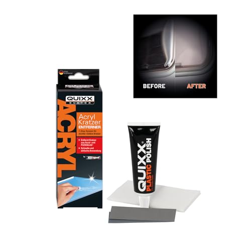 QUIXX Acryl Kratzer-Entferner Set | zur Reparatur von Kratzern auf Acryl- und Plexiglas-Oberflächen, vieleitig einsetzbar | überlegene Wirkung dank PD-Technology | 50 g