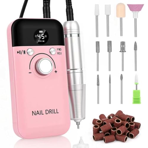 Torno para Uñas Profesional 45000 RPM Torno de Uñas Tornos Manicura Lima Electrica Uñass con Pantalla LCD Nail Drill 4000mAh USB Recargable Portátil para Uso Doméstico Salones de Uñass