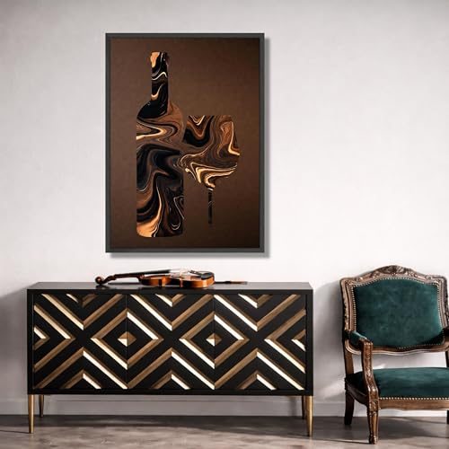 Impression d'art bouteille de vin tableau marbre marron cuisine - 3
