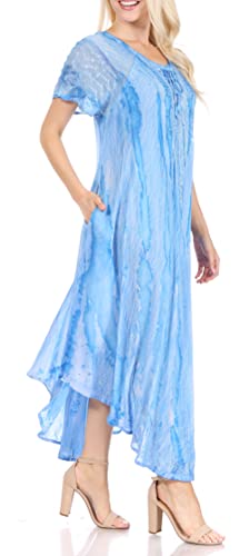 Sakkas Myani Two Tone Embroidered Sheer Cap Sleeve Caftan Long Dress | Cover Up4