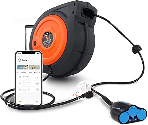 Exclusive Discount 90% Price SuperHandy Cord Reel Extension Alexa Smart Plug 12AWG x 50' Feet (3) IP64 Waterproof Wireless Remote Control Timer Rated at 15A 1875W Advanced Slow Retraction Technology (SRT) [Patent Pending]