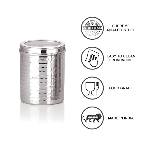 Image of Ebun Stainless Steel Containers for Kitchen Storage Set | Steel Storage Containers for Kitchen | Steel Containers with Lid | Hand Hammered Texture Airtight Steel Containers 1 Kgs | Pack Of 6