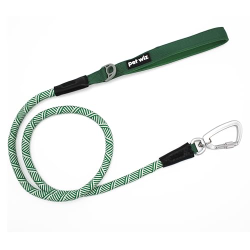Guinzaglio in corda per cani di alta qualità con moschettone in alluminio sicuro e leggero, lunghezza 1 m, comodo manico imbottito, elegante design nero e verde, perfetto per cani fino a 30 kg (verde)
