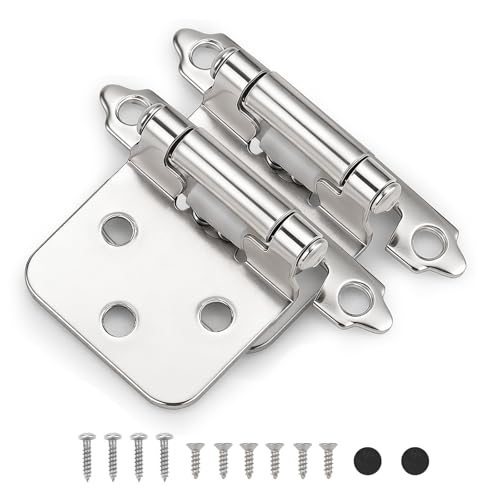 Probrico 50 Pack (25 Pairs) Brushed Nickel Cabinet Hinges, 1/2" Overlay (Variable) Hinges for Kitchen Cabinets, Decorative Self Closing Cupboard Hinges Flush Mount with Door Bumper & Screws