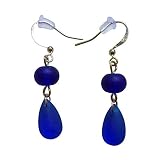 Blue Sea Glass Small Earrings 1 Inch Nautical Seaglass Dangling Young Ocean Hawaiian Beach Handmade