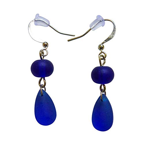 Blue Sea Glass Small Earrings 1 Inch Nautical Seaglass Dangling Young Ocean Hawaiian Beach Handmade Mermaid Tears Jewelry For Women And Girls Gift Under 20 Dollars #TOP13