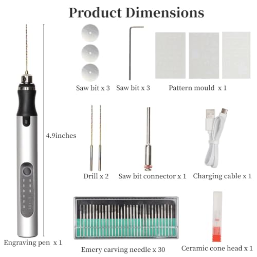 Machify Electric Mini Engraving Machines Engraver Pen, 36 Bits Engraving Pen, Rechargeable Etching Pen with Pattern Molds, Cordless Tools Engraved Resin Wood Metal Glass Jewelry - Image 5