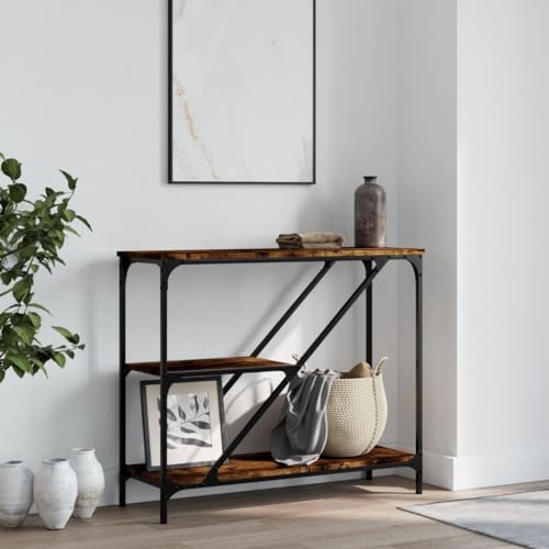 AJJHUUKI Muebles de exterior - Mesa consola de roble ahumado 88,5 x 30 x 75 cm, muebles de madera de ingeniería