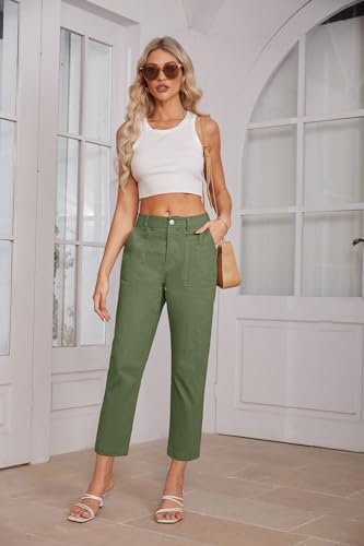 Grace Karin Women'S Cropped Work Pants High Waisted Business Casual Tapered Leg Pencil Trousers With Pockets Green S thumb #4