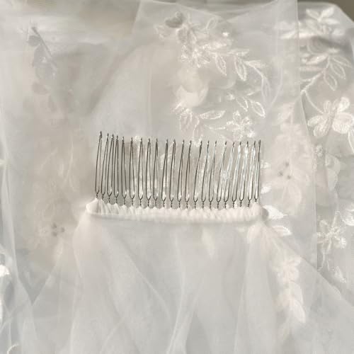 Velo de novia cómodo y transpirable con perlas de encaje 5