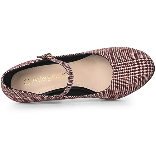 Allegra K Allegra K Women's Houndstooth Platform Heels Mary Jane Burgundy Pumps 6.5 M US