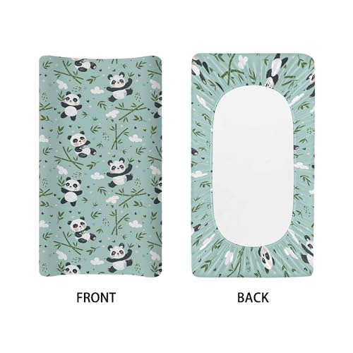 Image of Cute Bamboo Panda Changing Pad Cover Baby Boys Girls Changing Table Pad Covers Diaper Change Table Sheets Covers Soft Breathable