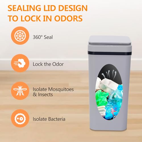 Umelee Sensor Mülleimer 8L, Kleiner Abfalleimer Küche mit Deckel, Batteriebetriebener Intelligenter Berührungsloser Mistkübel, Mülleimer Geruchsdicht für Haus Büro Hotel Restaurant Verwendung (Grau) – Bild 4