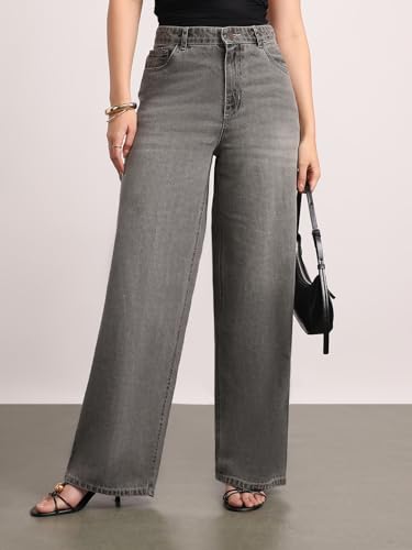 Image of Urbano Fashion Women's High Rise Loose Baggy Fit Washed Jeans Non-Stretchable