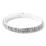 Topwholesalejewel Silver Crystal Square Shape Rhinestone Strand Style Stretch Bracelet