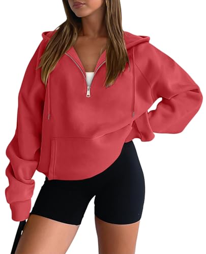 onlypuff Women Half Zipper Pullover Sweatshirt Long Sleeve Hoodies Kangaroo Pocket Fleece Basic Sweater