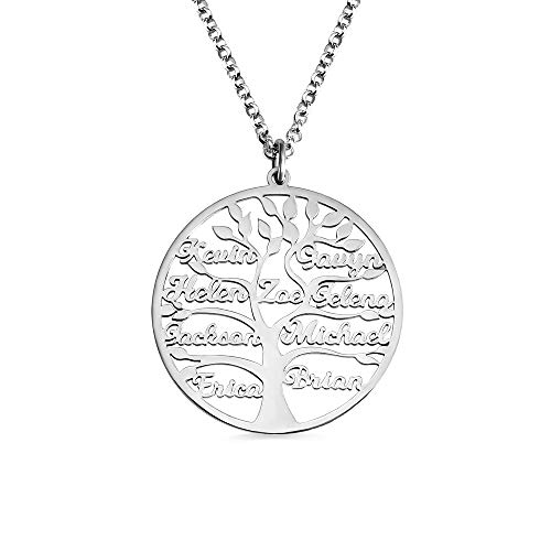 AILIN Personalized Family Tree Necklace Name Necklace 925 Sterling Silver/Stainless Steel 1-9 Names Custom Pendant Necklace for Nanny Mom Family with Gift Box