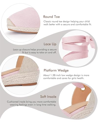 Image of Coutgo Girls Espadrille Platform Wedge Sandals Closed Toe Lace Up Ankle Strap Summer Shoes Toddler Little Big Kid