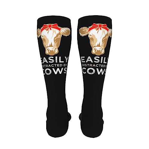 Cow Gifts For Women Girls Cute Easily Distracted Knee High Socks For Women Long Tube Socks Athletic Compression Socks Unisex High Socks Girls4