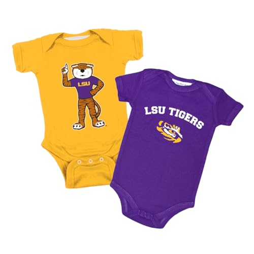 Two Feet Ahead Louisiana State 2 Pack Baby Bodysuit Creeper Newborn Infants Officially Licensed (Louisiana State, 6 Months)