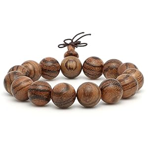 Wood Beads Bracelet Tiger Skin Sandalwood Prayer Mala for Women and Men, 15 Beads, One Size