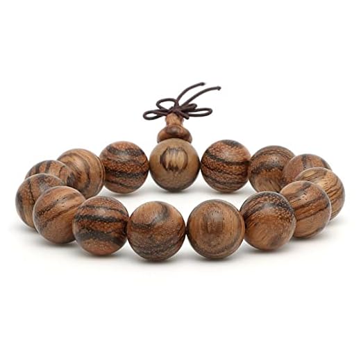 Thajaling Pulsera de cuentas de madera de 15 mm, pulsera de cuentas de oración budista, Pulsera de cuentas de sándalo de piel de tigre, 15 pulseras de cuentas servidas a mano para mujeres y hombres