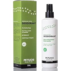 PETUCHI Desodorante para Perros; Spray Hipoalergénico para Eliminar Olores; Ingredientes Bio; Limón Fresco; 250ml