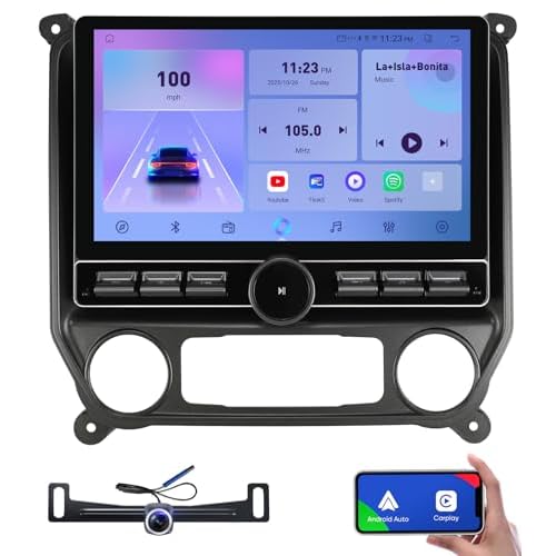 Replacement Radio for Chevy Silverado GMC Sierra - Car Stereo Wireless Carplay Android Auto 2014-2018 QLED Touch Screen Radio Upgrade GPS Navigation Head Unit Knobs (Single Knob 4+64G)
