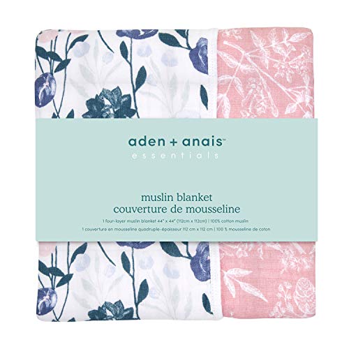Image of Aden + Anais Essentials Dream Blanket, Muslin Baby Blankets for Girls & Boys, Ideal Lightweight Newborn Nursery & Crib Blanket, Unisex Toddler & Infant Bedding, Shower & Registry Gift, Flowers Bloom