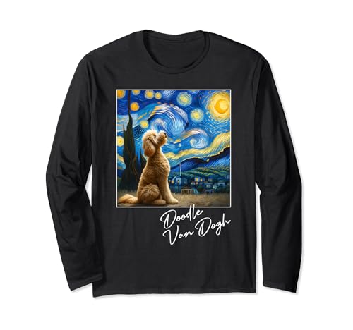 Arte para perros Goldendoodle de Van Gogh Starry Night Golden Doodle Dog Manga Larga