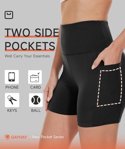 GAYHAY Biker Shorts Women with Pockets - 3"/5"/8" High Waisted Soft Tummy Control Workout Shorts for Yoga Fluorescent Orange4