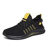 RSZGSWS Mens Slip On Workout Shoes,Breathable Travel Gym Work Tennis Running Sneakers Fashion Athletic Sports Mesh Walking Shoes Yellow