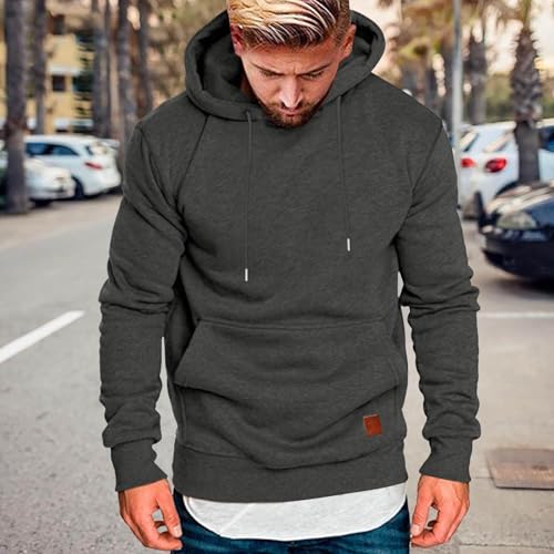 Hooded Drawstring Hoodies for Men Cute Thickened Preppy with Hood Sweaters 2025 Plus Size Solid Color Clothes Fall2