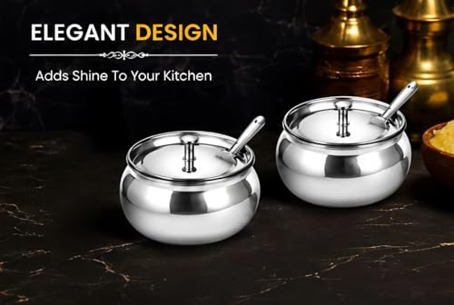 Image of Premium Stainless Steel Ghee Pot Set of 2 | Airtight Storage Jars for Ghee, Oil, Spices & Kitchen Essentials | Rust-Free, Food Grade, Durable & Easy to Clean Containers for Home Kitchen Use